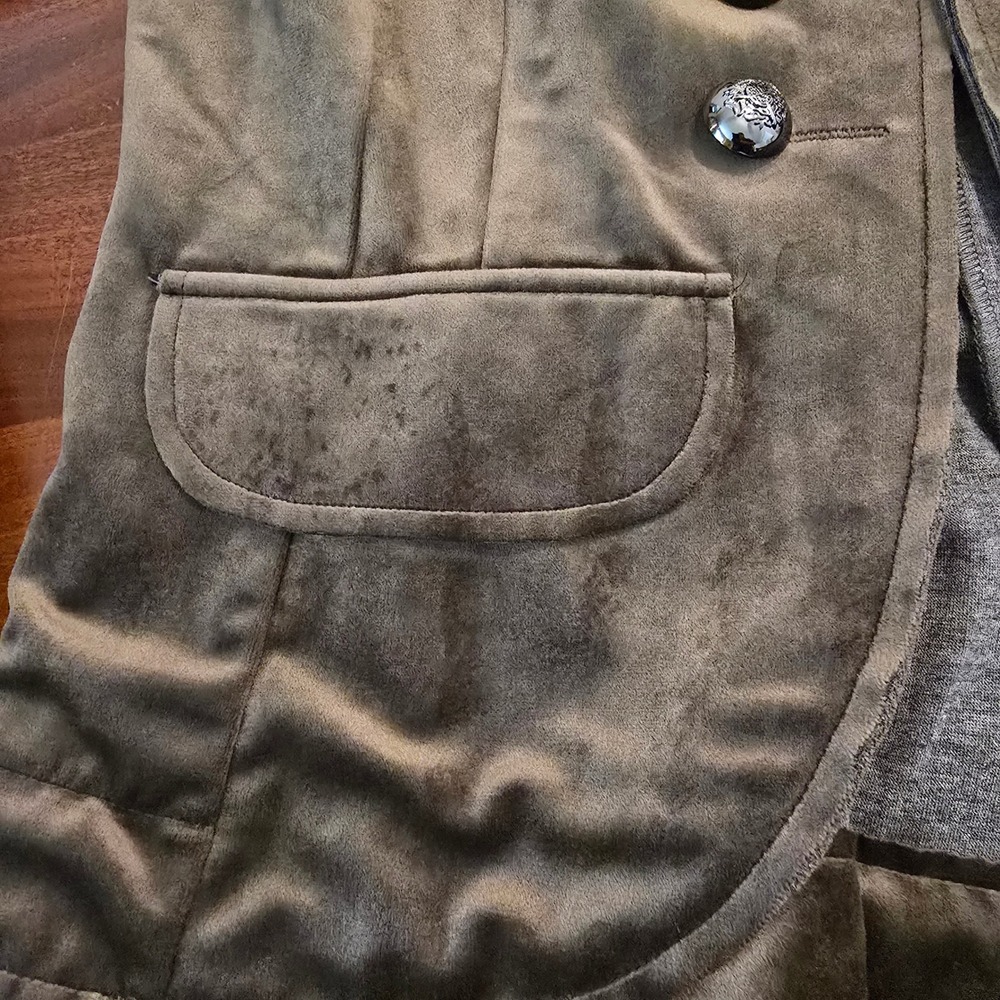Alberto Makali Military Blazer Jacket Velvet Olive Brown Silver Crest Button 6 - Picture 10 of 10